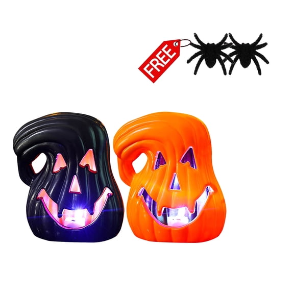 FEOLGEHLY 2 Pcs Halloween Pumpkin Decorations Light, Light Up Jack-O-Lanterns Pumpkin Decor, Halloween Ghost Festival Adornments for Party Decor Straight Pumpkin Curved Lamps, Party Supplies Favors