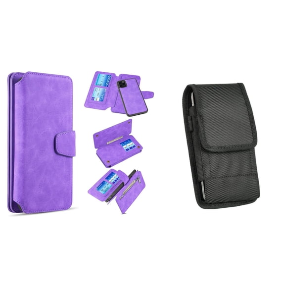 Clutch Wallet Detachable Case and Belt Holster Pouch for iPhone 14 Plus - Purple
