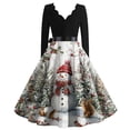thumbnail image 3 of Women's Casual Fashion Christmas Holiday Print V-neck Vintage Dress for Retro Style and Party Occasions, Comfortable Women's Long Sleeve Holiday Dress,White,L, 3 of 3