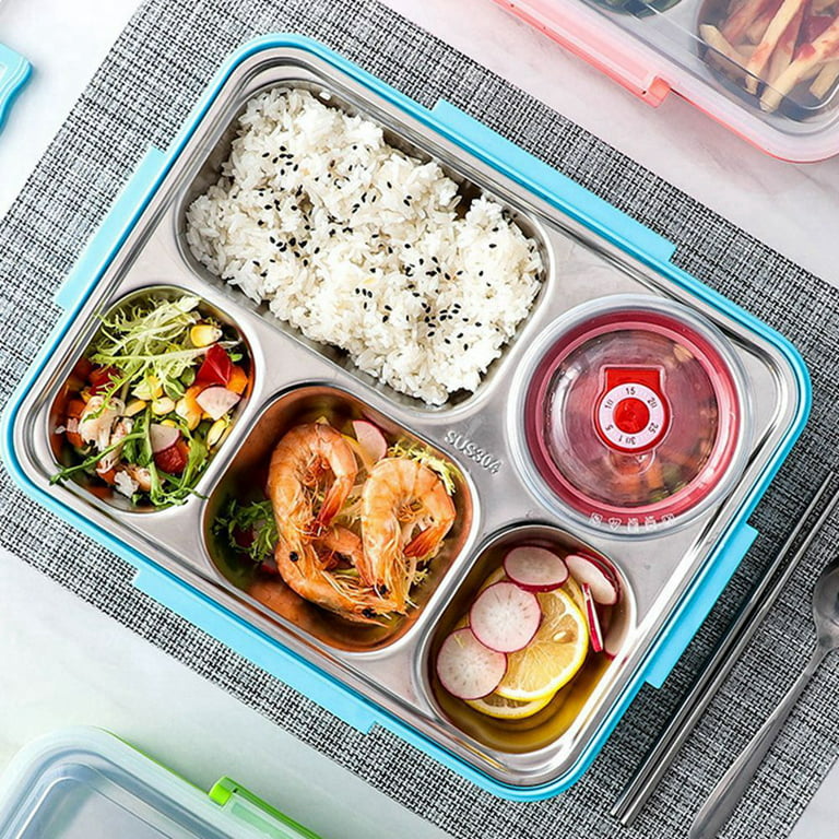 5 Compartments Lunch Box Stainless Steel Leak-Proof Bento Boxes(Pink)
