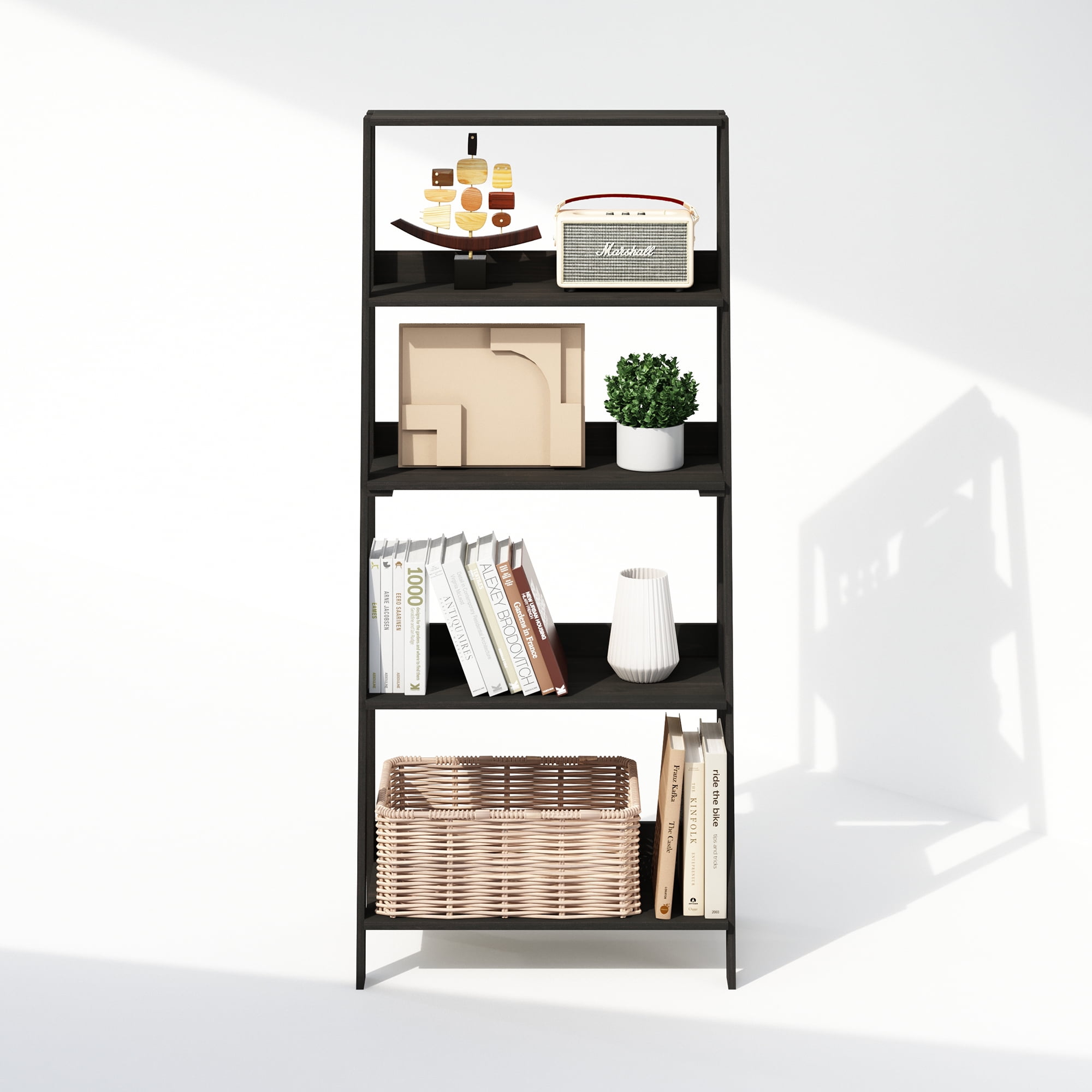 Furinno Ladder Bookcase, Bookshelf, Display Shelf, 5-Tier, Espresso, Adult