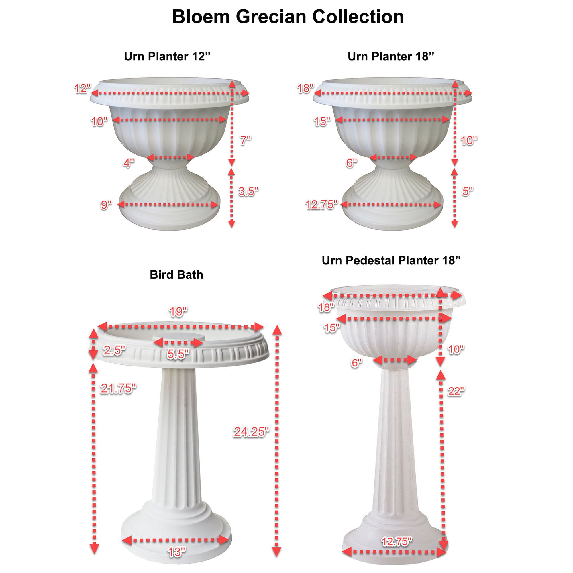 Bloem 12-in Grecian Urn Resin Planter - Charcoal Gray
