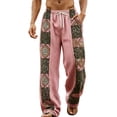thumbnail image 2 of SGFCWSX Mens Harem Pants Print Patchwork Elastic Waist Drawstring Pockets Loose Boho Hippie Beach Casual Pants Pink Size S, 2 of 5