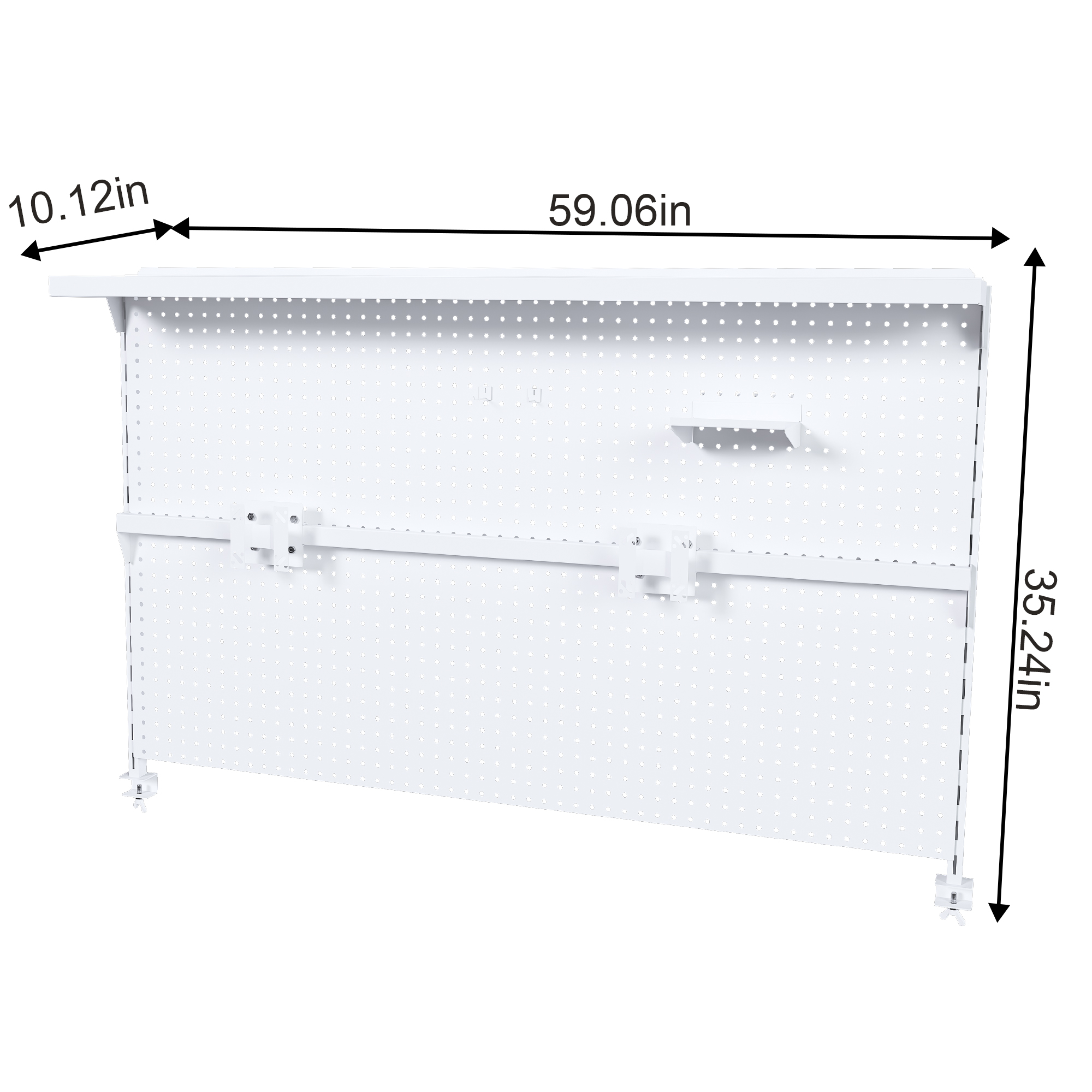 59x35 Inch Desk Pegboard, Metal Desk Organizer with Dual Monitor Stand, Large Privacy Panel with 3 Accessories, for Office, Study, Gaming Desk, White