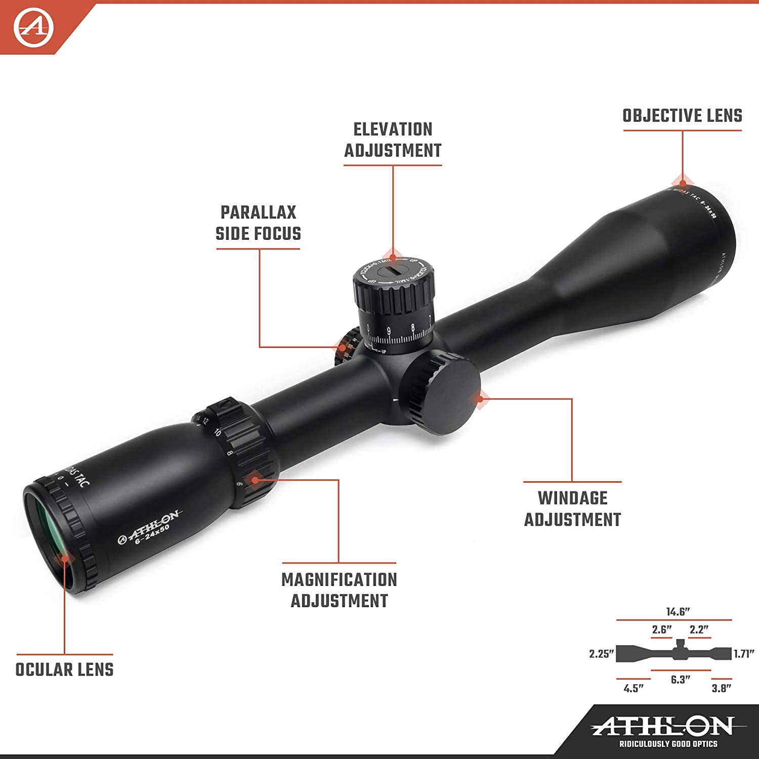 Athlon Optics Midas TAC HD 6-24x50 APRS3 FFP MIL Reticle Long Range Riflescope