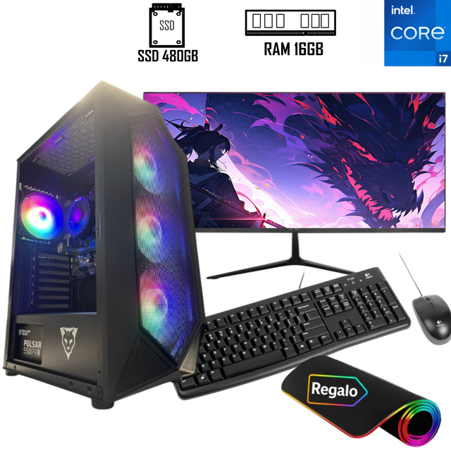 PC gamer i7 12700 Intel SSD 240GB RAM 16GB monitor 21.5" FULL HD