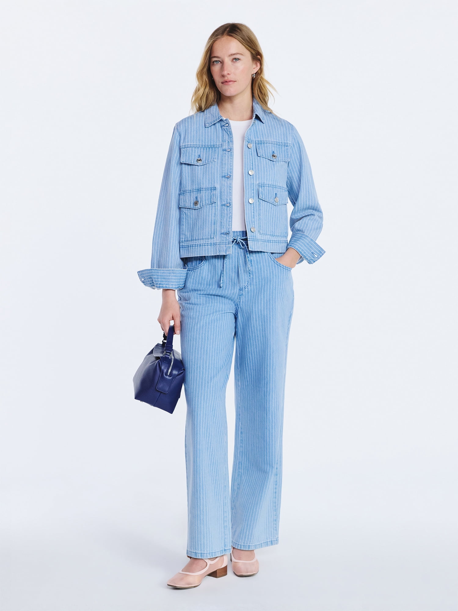 Free Assembly Women's Striped Denim Jacket, Sizes XS-XXL