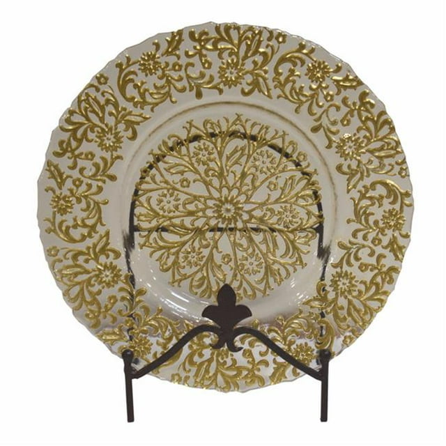 Benzara BM155301 Elegantly Stylish Glass Charger Plate, Clear & Gold