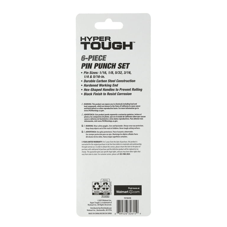 Hyper Tough 6 Piece Pin Punch TR70049B - Walmart.com