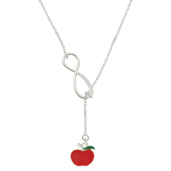 Delight Jewelry Silvertone Small Red Apple Silver tone Elegant Infinity Lariat Necklace