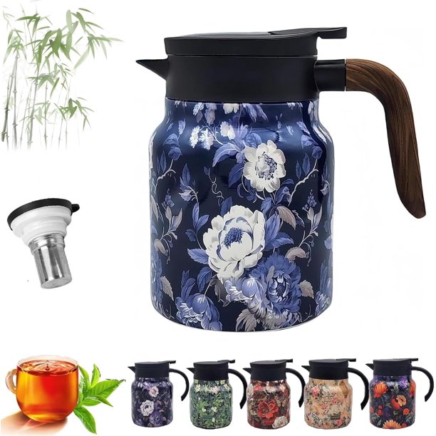 2026Vintage Floral Pattern Tea-Built-In Infuser, Vintage Floral Pattern Tea – Built-In Infuser, 316 Stainless Steel Insulation, Removable, for Hot Drinks, Loose Tea