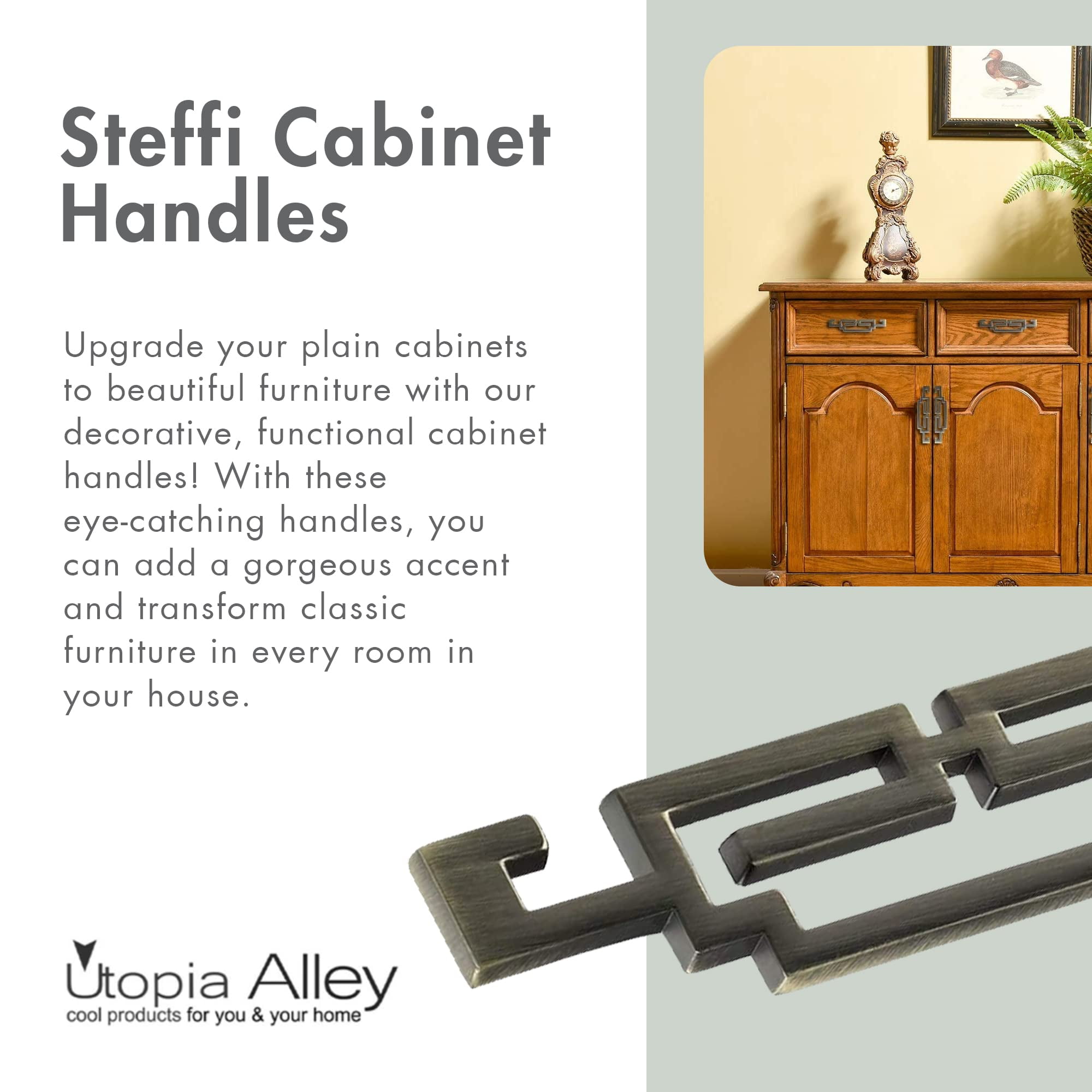 Utopia Alley 25pcs Steffi Pull Handle - Decorative Cabinet Drop Pull Handles- Vintage Cabinet Hardware with Hand Finished Antique Brass - Metal Drawer Pull Handle, 2.5" Center to Center