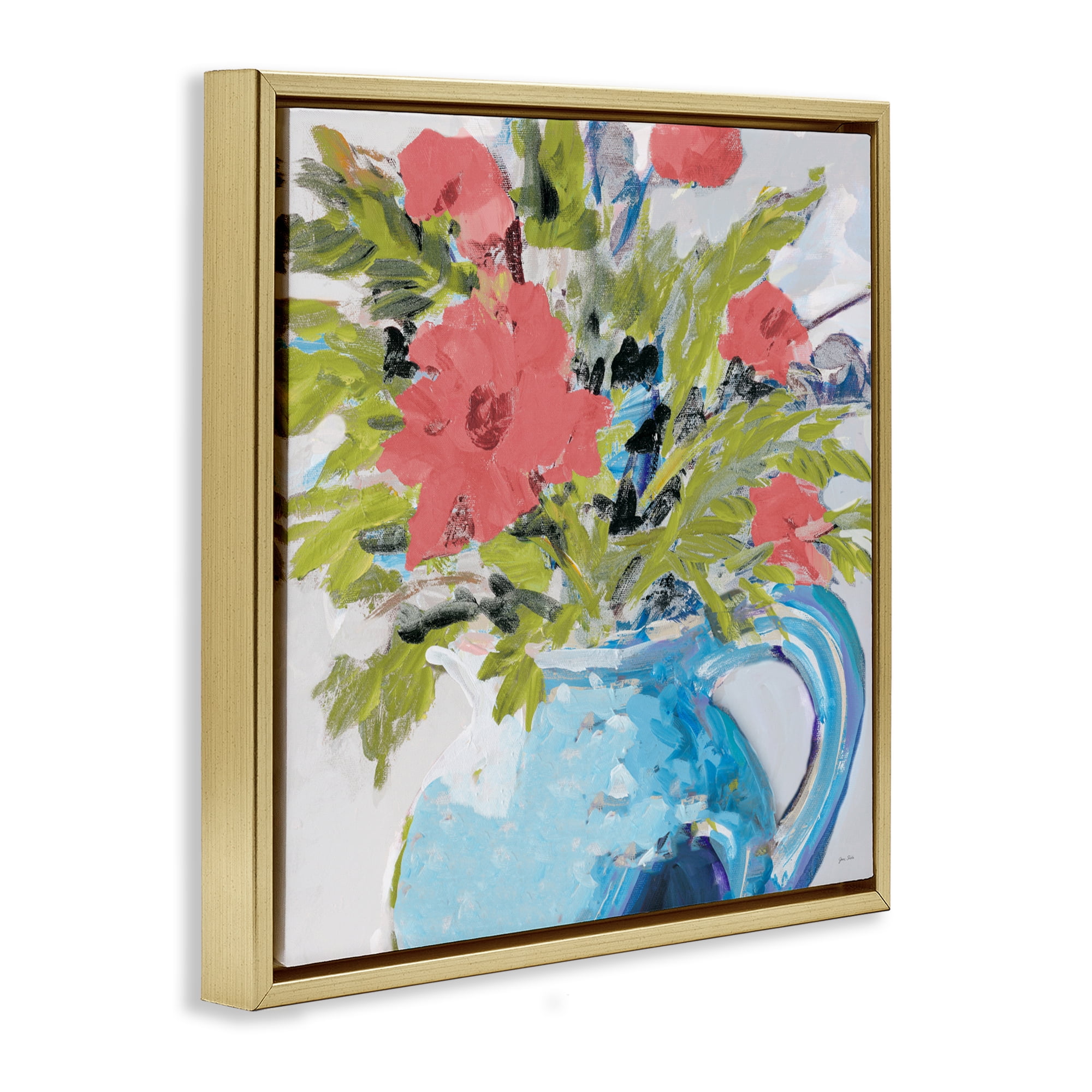 Stupell Industries Daisies in Blue Vase Gold Framed Floater Canvas Wall Art, design by Jane Slivka