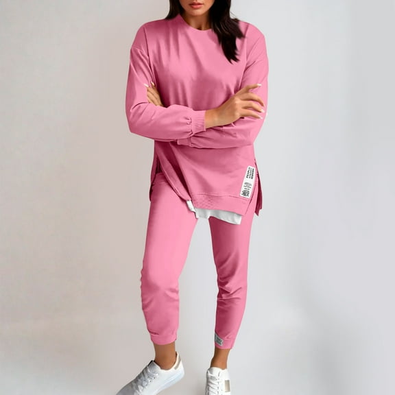Homenesgenics Fashion Women Crew Neck Casual Long Sleeve Sweatshirt  Pant Set,Sweatshirt and Joggers Set,Athleisure Two-Piece Set,Matching Lounge Set