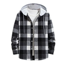 CHEEREAM Men's Plaid Hoodie Flannel Shirt Jacket Casual Button Down Long Sleeve Lightweight Regular Fit Hooded Shacket Jackets Gray XL