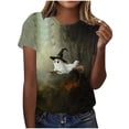 thumbnail image 2 of Women's Flying Ghost Broomstick T-Shirt Halloween Witch Hat Graphic Short Sleeve Tops Crewneck Casual Novelty Tees Season Party Shirts Blouse, 2 of 6
