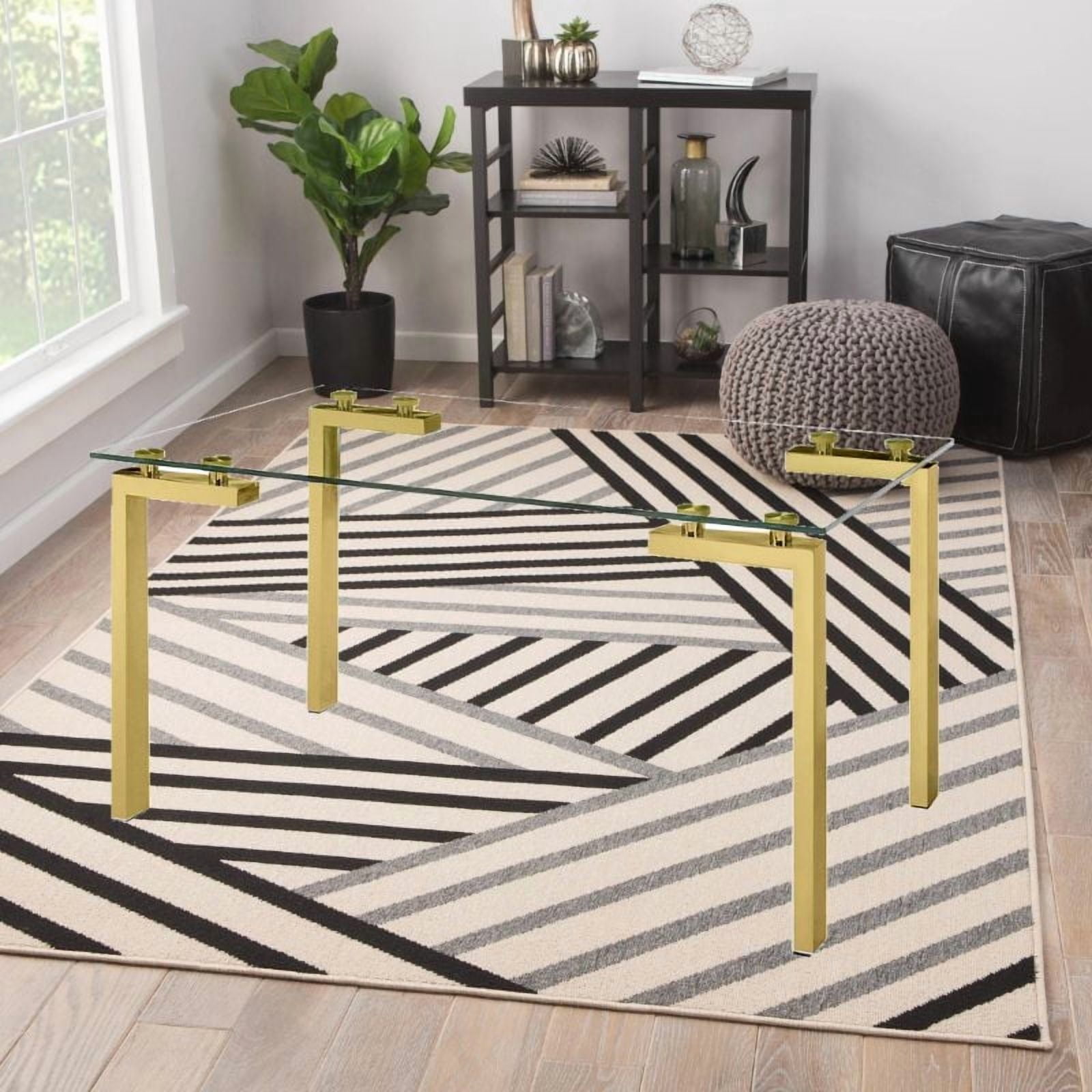 Emma Dining Table in Gold, Rectangular Dining Table, Glass Dining Table, Stainless Steel Dining Table, Clear Glass Dining Table, Modern Rectangle Dining Table, Kitchen Dining Table with Tempered Glass