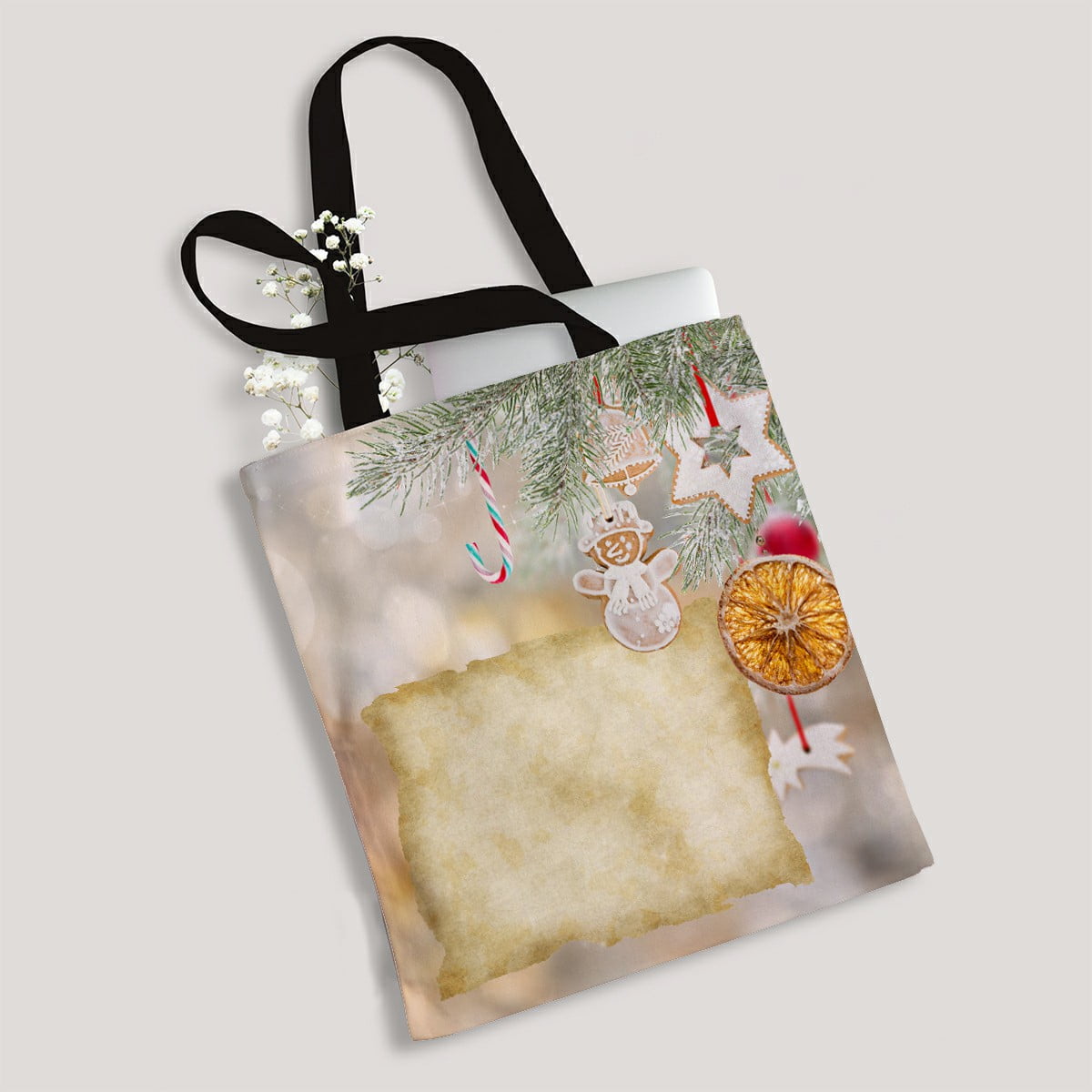 ABPHQTO Christmas Old Blank Paper Canvas Bag Reusable Tote Grocery