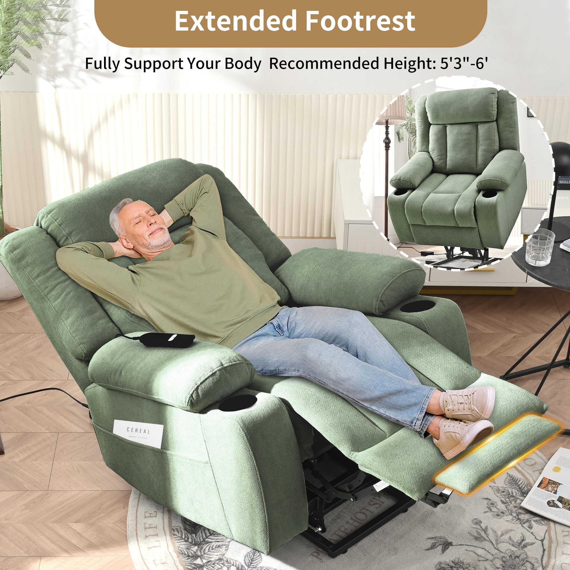Electric Power Lift Recliner with 2 Cup Holders,Side Pockets,Remote Control