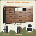 thumbnail image 3 of Dresser for Bedroom with 11 Drawers for 60" TV Stand with LED Lights & Charging Station Wide Dresser with Shelves & 4 Hooks Sturdy Metal Frame & Fabric & Wood Top,Rustic Brown, 3 of 8