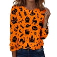 thumbnail image 2 of IYYVV Womens Halloween Shirts Long Sleeve Crewneck Casual Dressy Tops Funny Ghost Pumpkin Graphic Halloween Fall Fashion Top Yellow 2XL, 2 of 7