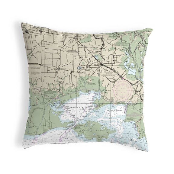 Betsy Drake KS11345NI 12 x 12 in. Vermilion Bay, LA Nautical Map Non-Corded Indoor & Outdoor Pillow