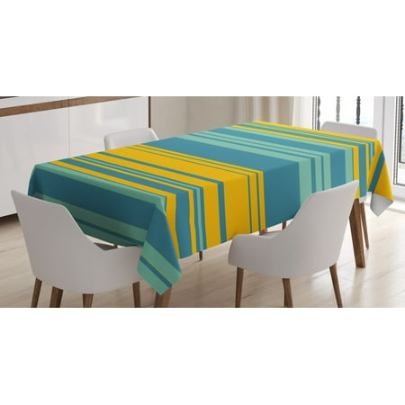 

Yellow and Blue Tablecloth Horizontal Abstract Color Stripes Lines Simplistic Modern Art Print Rectangular Table Cover for Dining Room Kitchen 52 X 70 Inches Teal Turquoise by Ambesonne