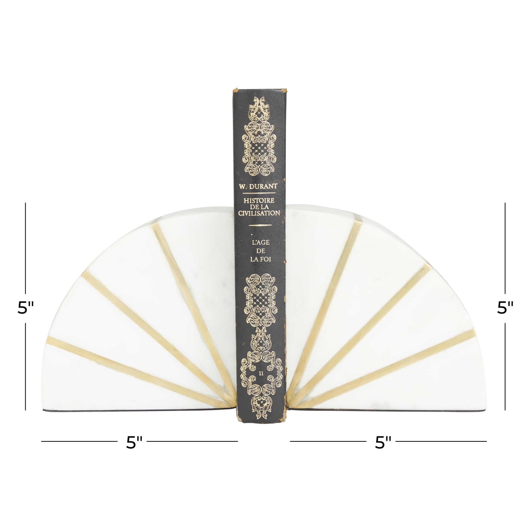 CosmoLiving by Cosmopolitan 5" Geometric 9 lbs White Marble Bookends with Gold Inlay (Set of 2)