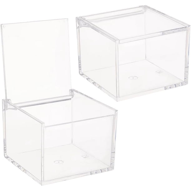2 cajas de acrílico con tapa de 7,6 x 7,6 x 6,8 cm, transparentes, para exhibir y almacenar.