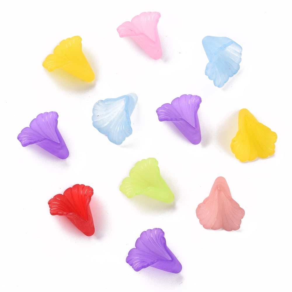 Transparent Acrylic Bead Caps Trumpet Flower Beads Frosted Flower Mixed Color 18x18x17mm Hole: 1.5mm about 700pcs/500g