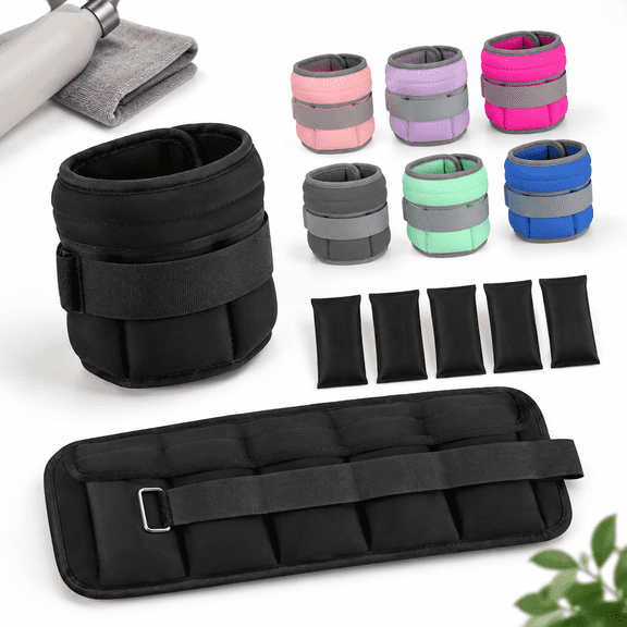 Black Adjustable Ankle Weights, 1.5lb Each [3LBS Total], For Women and Men