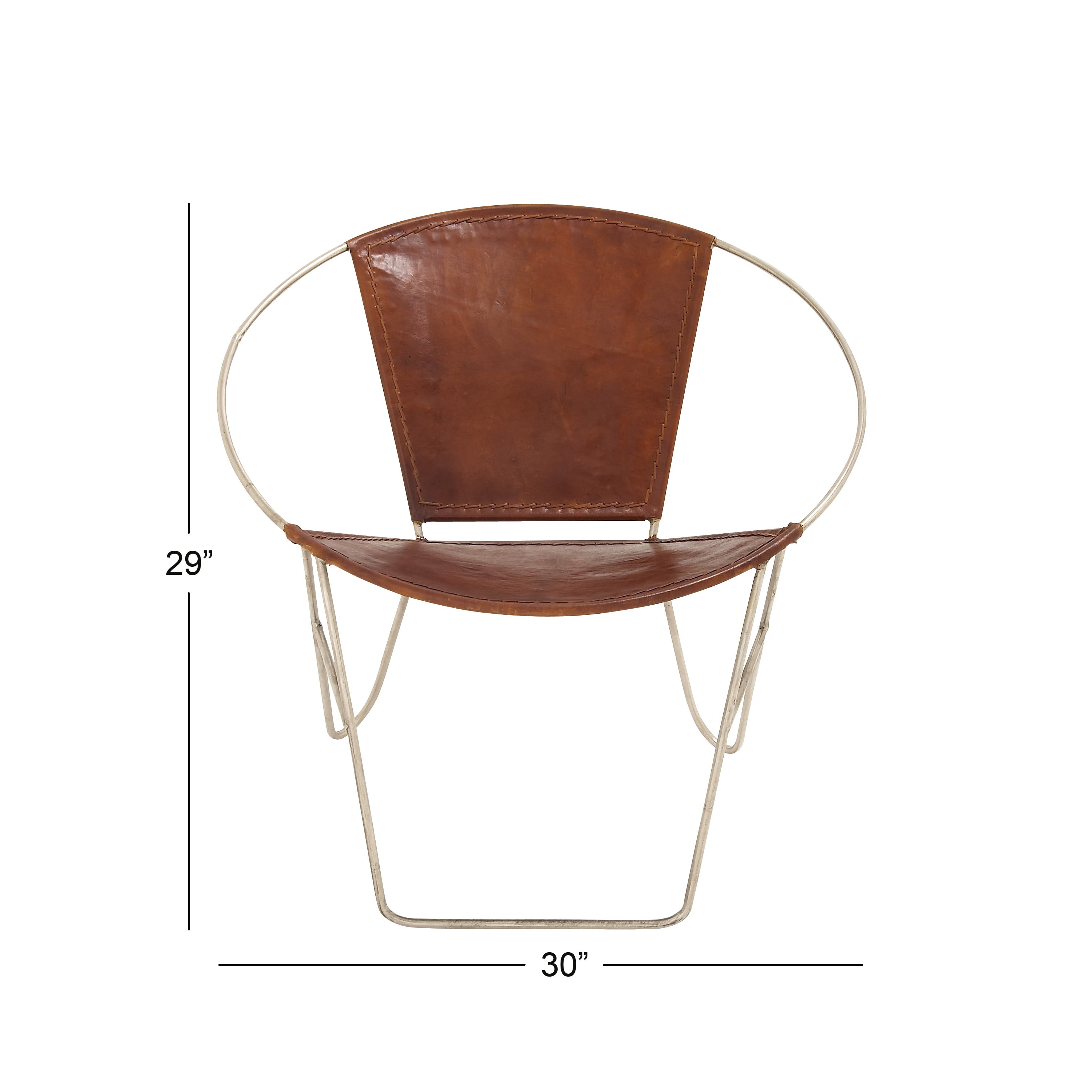 DecMode Leather Lounge Chair with Silver Frame, Brown, Set of 2