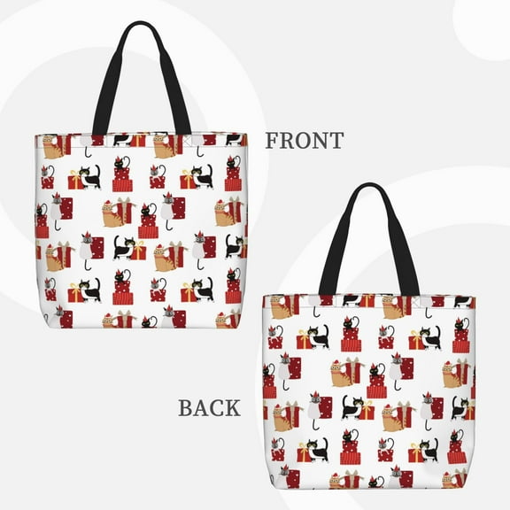 Lafuoo Cute Cat And Christmas Gift Pattern Single Shoulder Convenience Bag, Large Capacity Zippered Handbag for Shopping, Unisex-One Size