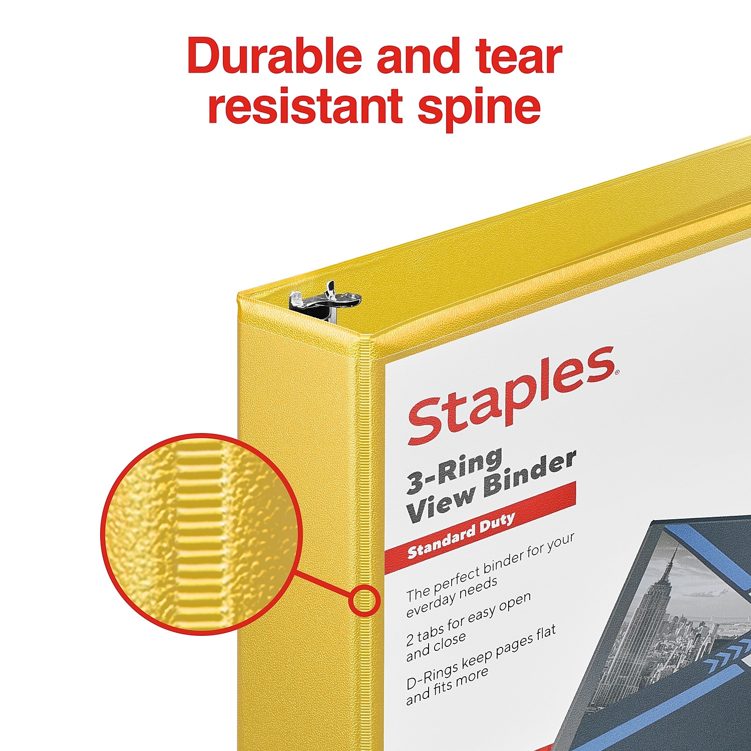 Staples Standard 1.5" 3-Ring D-Ring Binder, Yellow photo 4