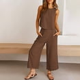 thumbnail image 5 of GILIGEGE Linen Sets for Women 2 Piece Summer Women Suit Fashion Comfortable Vest and Long Pants Solid Color Top Set Suit Wide Leg Pants Tracksuit Lounge Matching Sets Brown L, 5 of 8