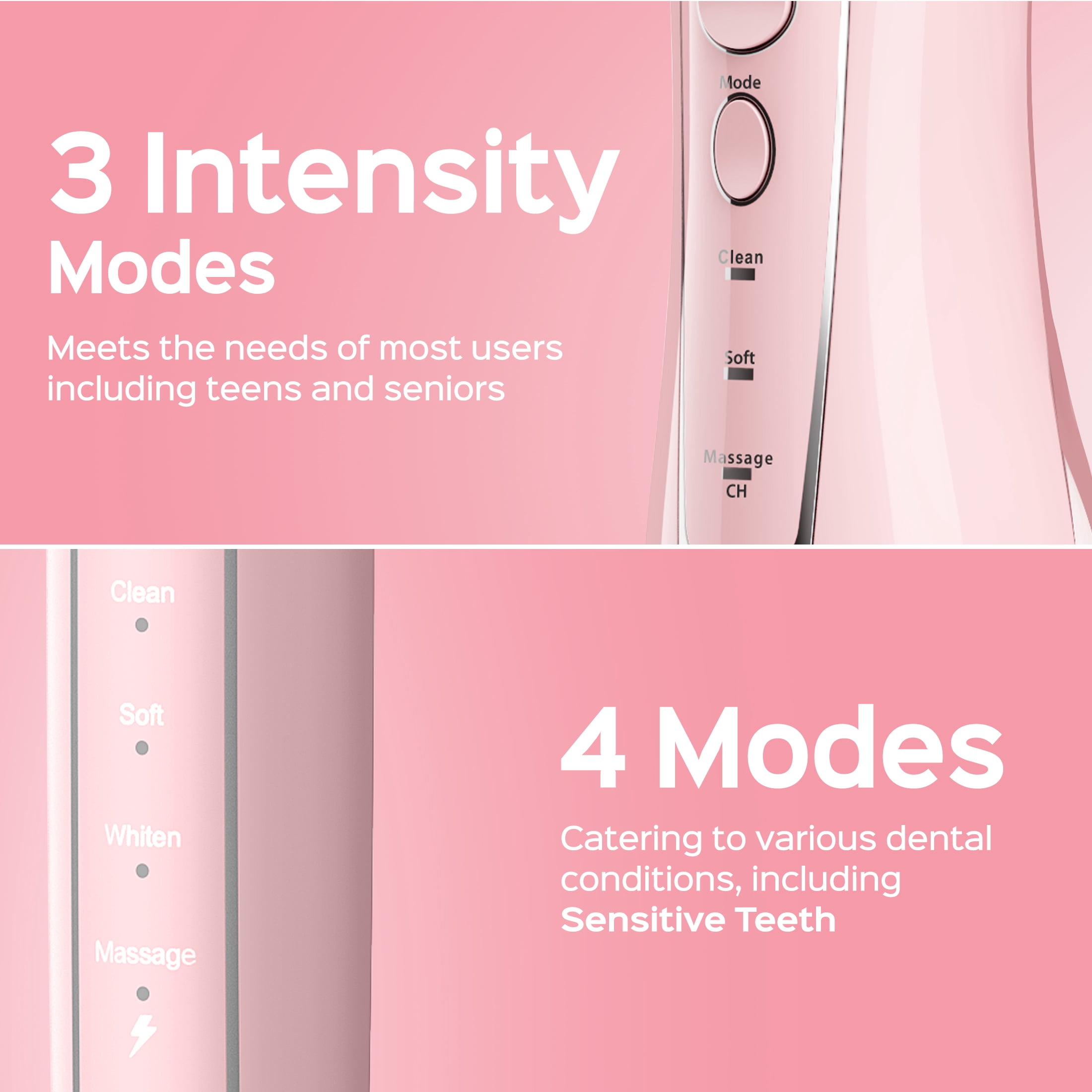 COSLUS Water Dental  Flosser Electric Toothbrush Combo,2-in-1 Oral Clean Kit For Teeth,Braces,Gums Care,Brushing Flossing for Family,Travel Use,Pink