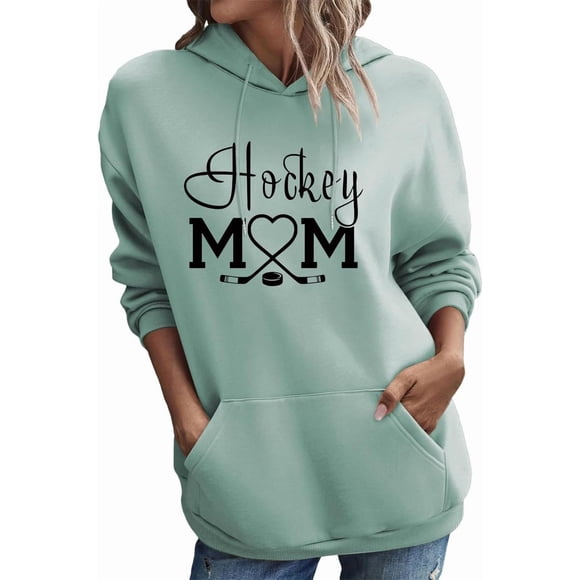 Hockey Mom Sweatshirt Ice Hockey Hoodies Funny Hockey Mama Graphic Shirt Game Day Shirt Women Sport Mama Pullover Tops