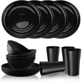 thumbnail image 1 of Bestdin Black Dinnerware Set for 4, 16 Pack Plastic BPA-Free Dinner Plates, Salad Plates, Cereal Bowls, Cups, Unbreakable Plates and Bowls Sets, Microwave and Dishwasher Safe, 1 of 6