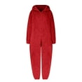 thumbnail image 5 of RYRJJ Womens Fleece Onesies Pajamas Jumpsuit Warm Sherpa Romper Sleepwear Cute One Piece Zipper Hooded Playsuit Loungewear(Red,S), 5 of 7