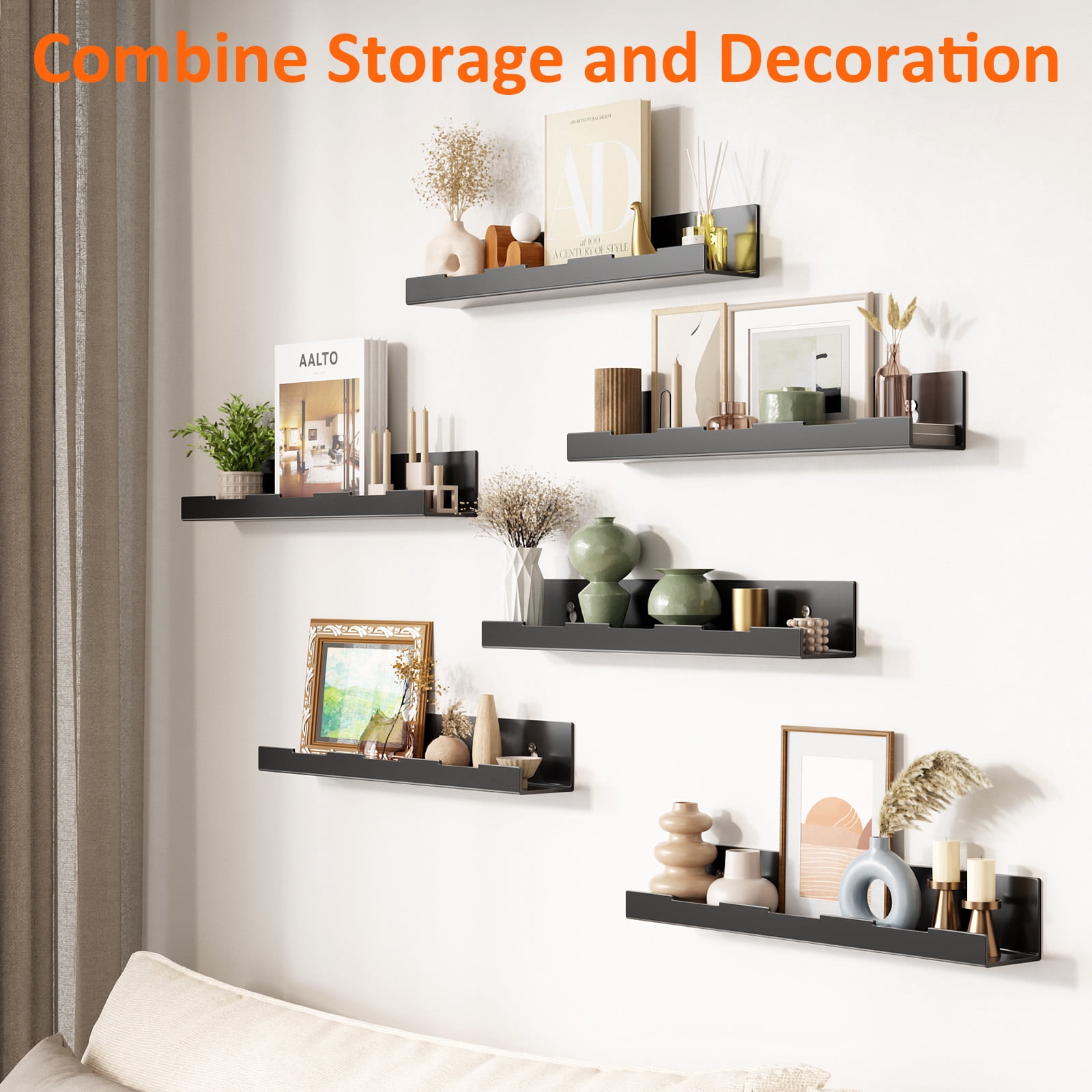 12 Pack Vinyl Record Holder, 12" Vinyl Wall Mount Shelf, Record Holder for Display and Storage, Floating Shelves for Wall, Living Room,Bedroom, Black