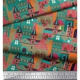thumbnail image 2 of Soimoi Green Cotton Voile Fabric Architectural Structure Architectural Printed Fabric 1 Yard 42 Inch Wide, 2 of 3