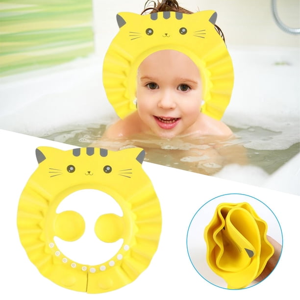 Sombrero cabello de bebé de tamaño variable, Sombrero de champú de bebé suaves Protección de ojos EVA Cubierta de Amarillo Yotijar Gorros de baño ajustables