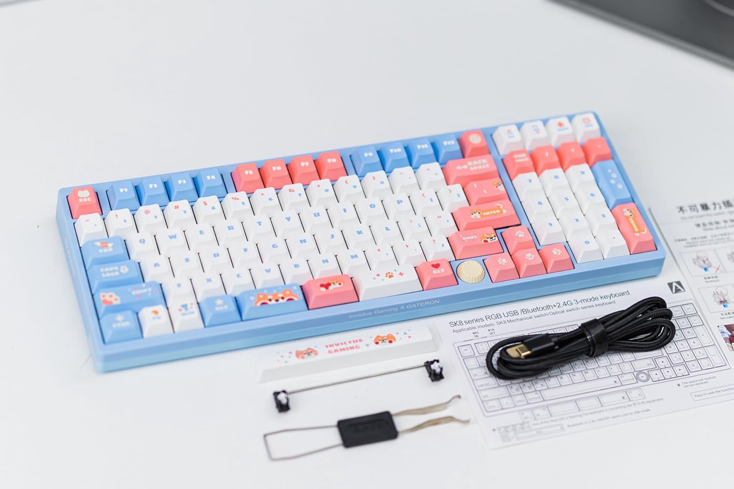 Gateron Ig 98 Co-Branded Mechanical Gaming Keyboard, Tri-Mode Hot Swappable Wired/Bluetooth/2.4G Wireless Keyboard with Rgb Light for Windows & Mac, Pbt Keycaps (Sweet Time, Mini I Switch)