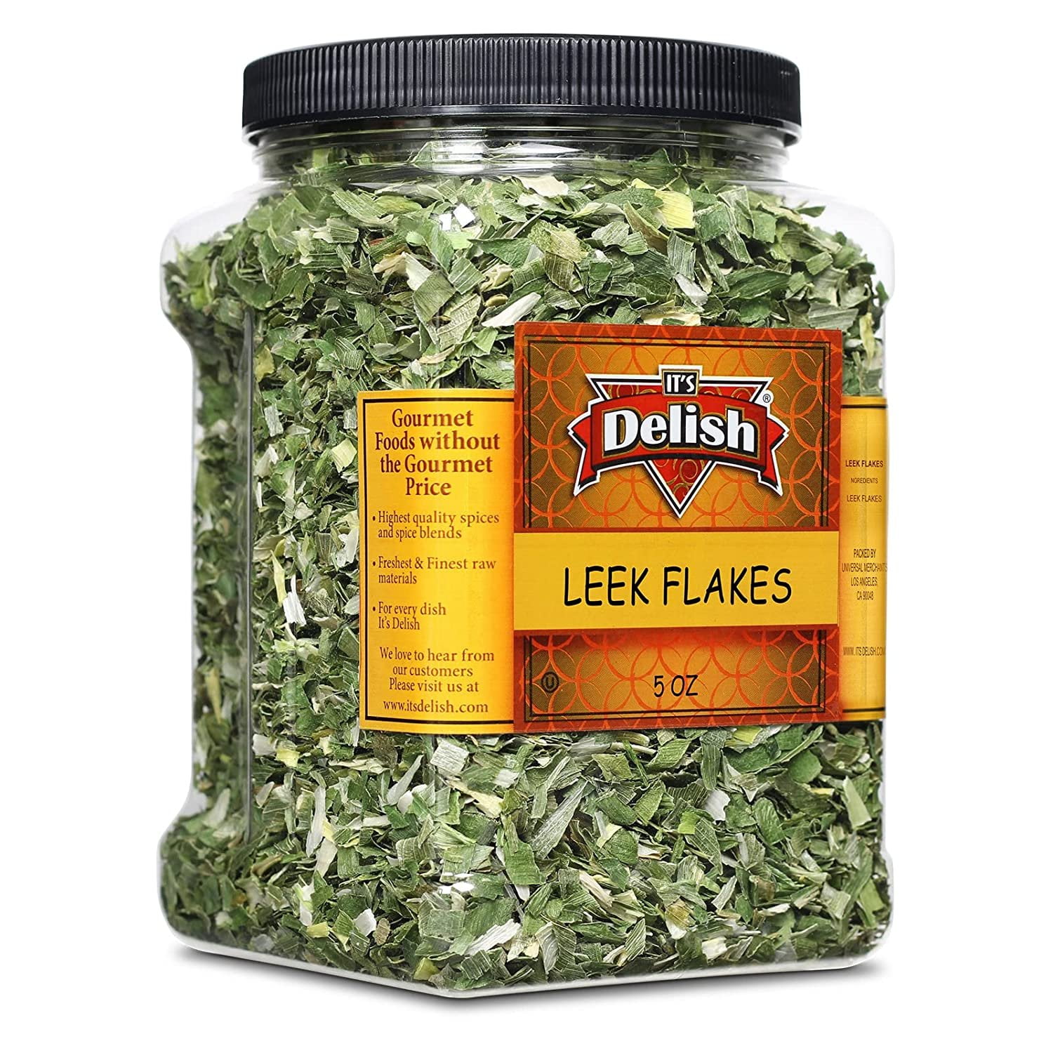 Gourmet Dried Leek Flakes by Its Delish, 5 OZ Jumbo Container Jar Green and White Leek Chopped Vegan and Kosher Dried Vegetables for Convenient Meals and Cooking