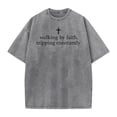 thumbnail image 7 of Mens Christian Graphic T Shirts - 'Walking By Faith Tripping Constantly' Vintage Acid Wash Tshirt Oversized Faith Quote Religious Casual Tops for Streetwear Summer Vacation, 7 of 7