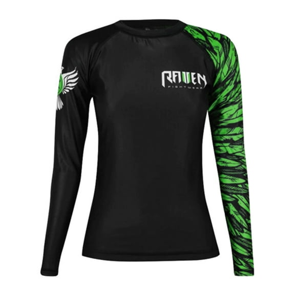 Raven Fightwear Women's Aerial Assault BJJ Rash Guard MMA Black/Green