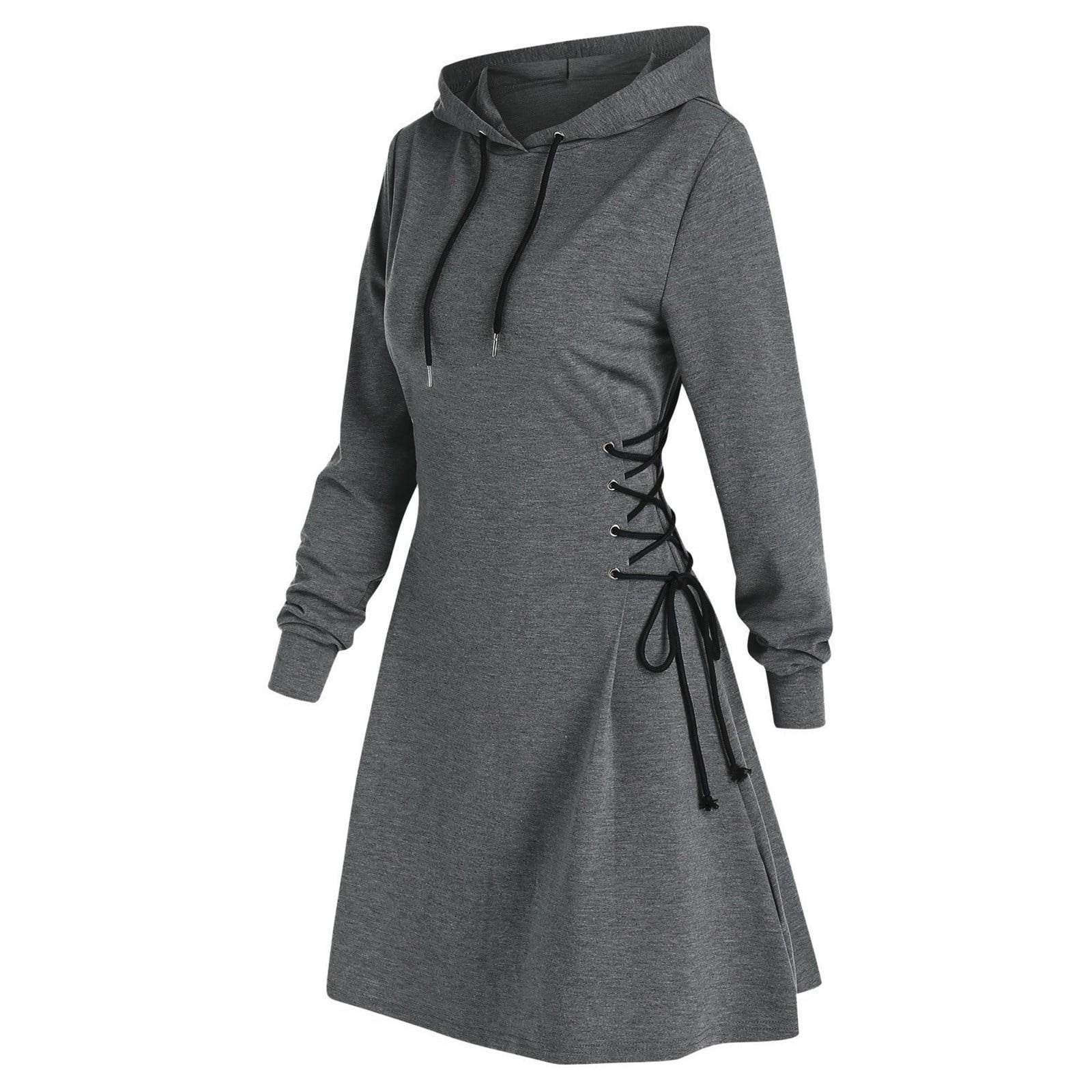 WXLWZYWL Casual Fall/Winter Short Dresses for Women 2024 Womens Hoodies skirt Long Sleeve Drawstring Tunic Tops Teens Preppy Trendy Casual Athletic Solid Color Tops