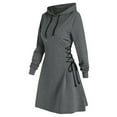 thumbnail image 4 of Cavosen Trendy Dresses for Women Gray Long Sleeve Hoodie Dress Mini Drawstring Hooded Neck Knee Length Short Dress Solid Waisted Tunic Pullover Casual Dress with Pocket 2XL, 4 of 5