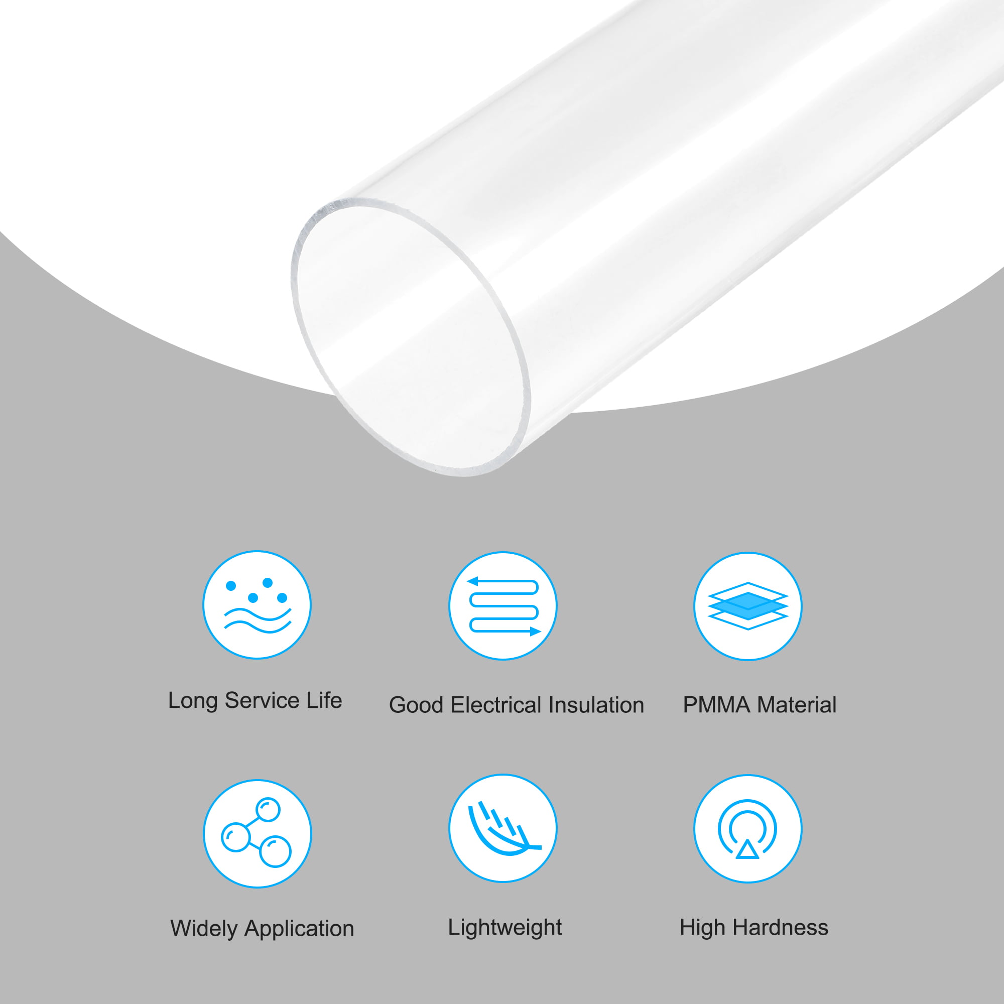2 3/4 3/32 12 OD x 305mm Wall Round Tube Tubing 2mm uxcell Clear Rigid Acrylic Pipe 66mm ID x 70mm
