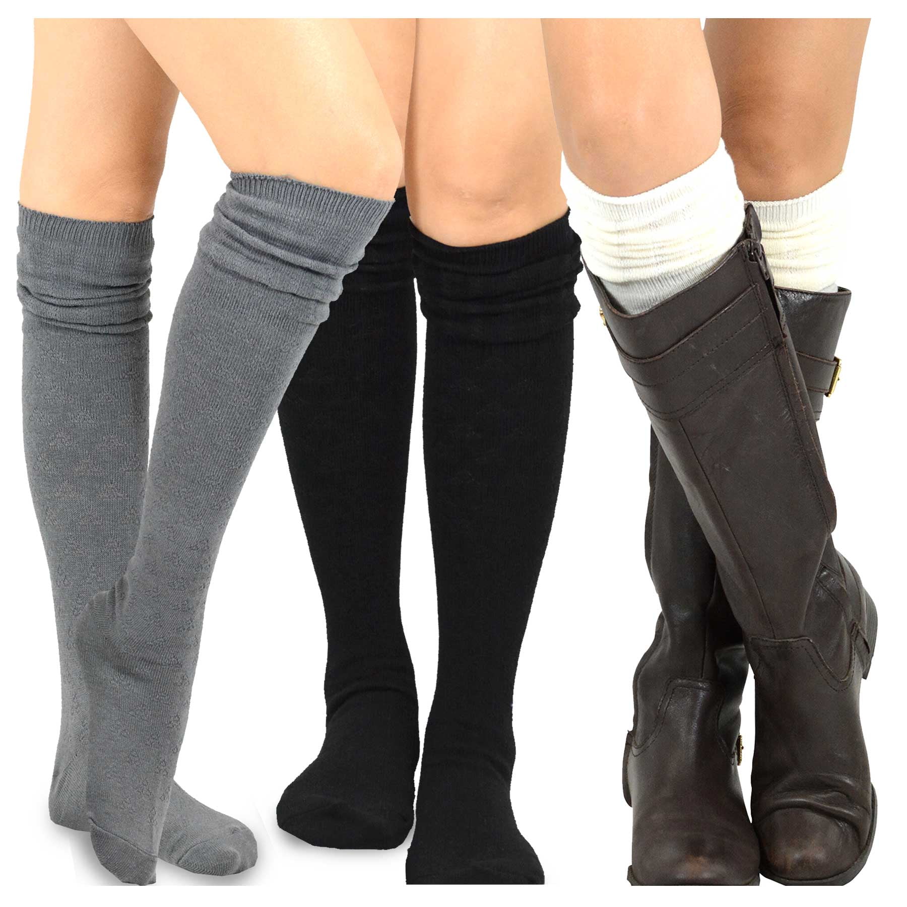Teehee Women's Fashion Cotton Over The Knee Socks 3 Pairs Pack 